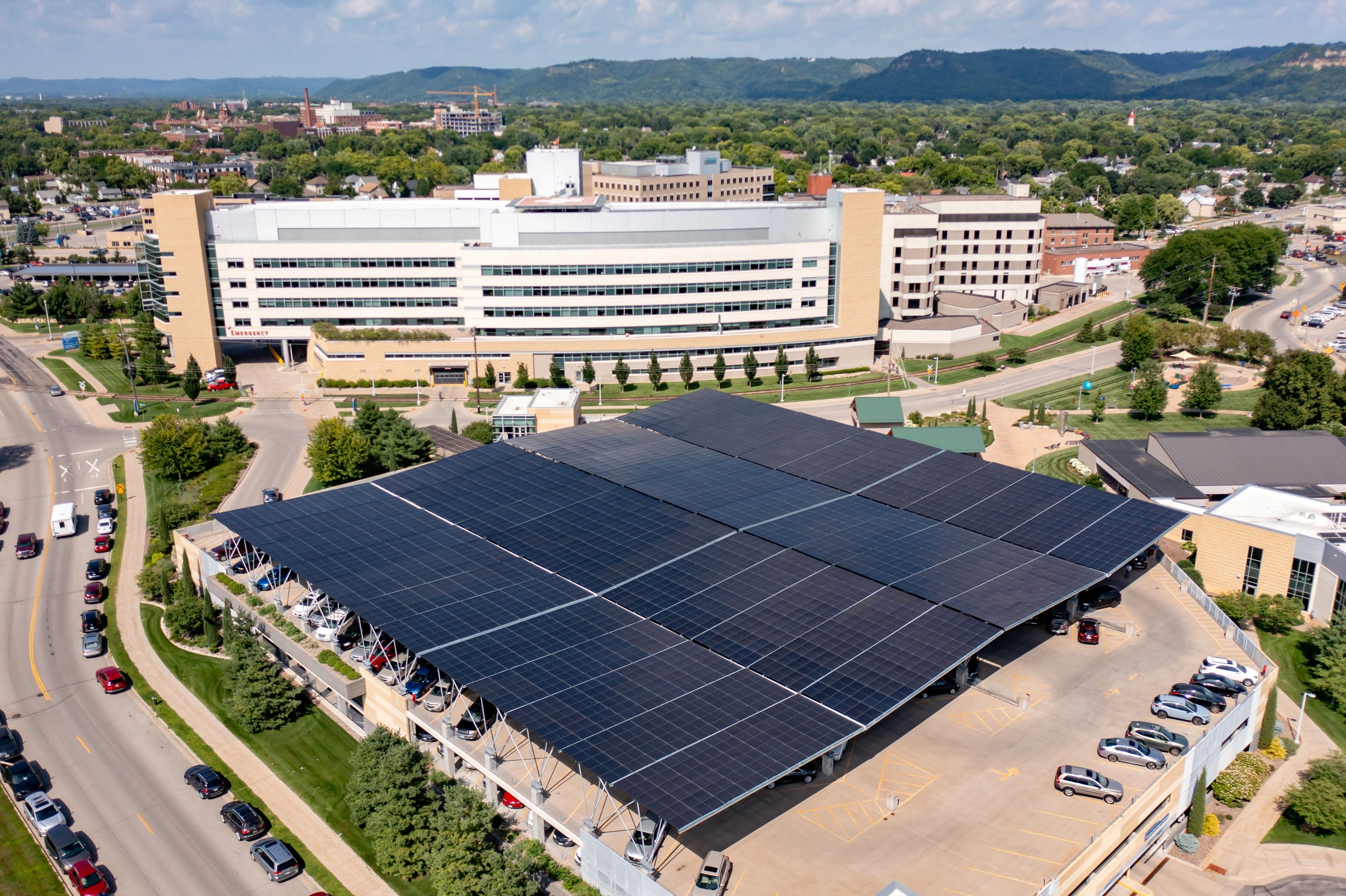 Canopy Solar on parking ramp at large medical campus