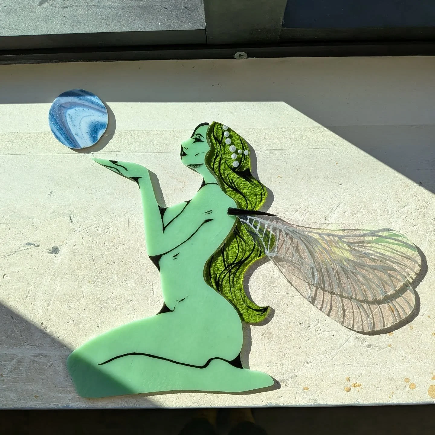 New fairy painted, I haven't decided what to do for her background glass yet 🫣