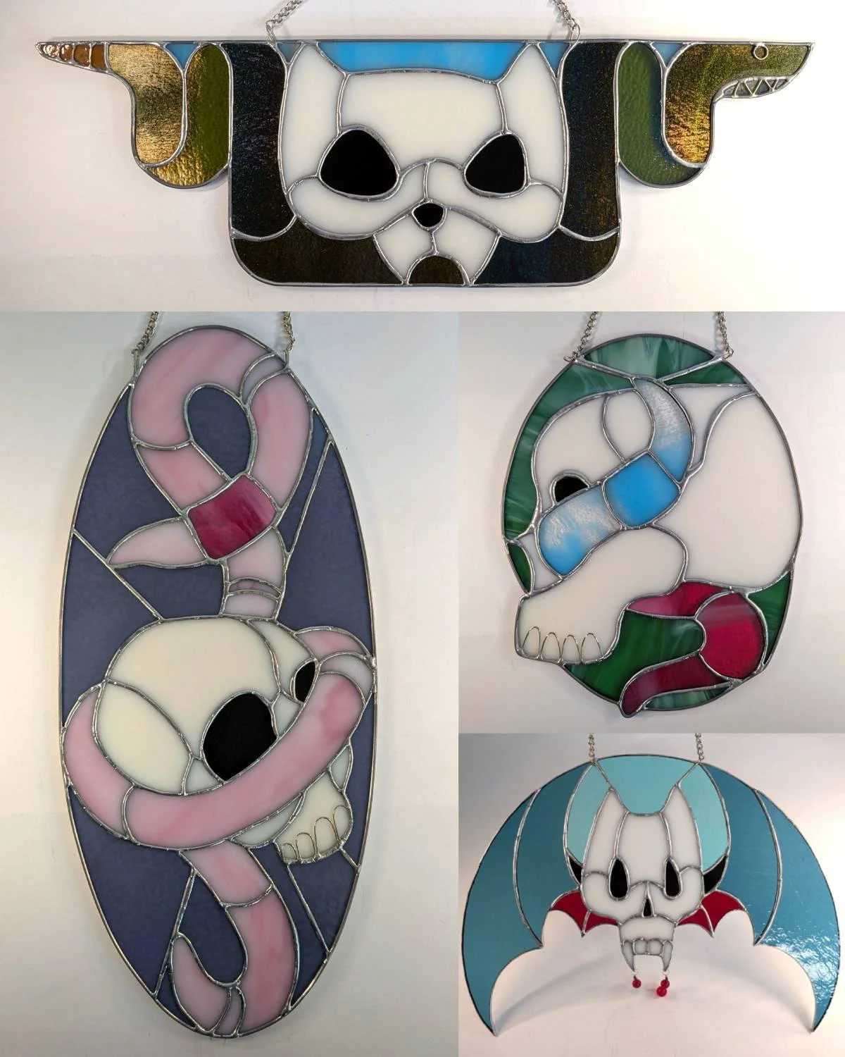 At long last, my 🕸site is up to date. This might be the first time this year that that is true.

Anyways, if you want some skulls, I got skulls and other things!

#stainedglass #stainedglassartist #spookybutcute