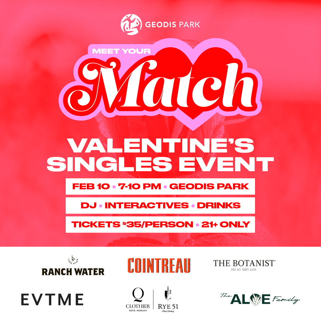 Cupid wants you to go to the Meet Your Match Valentine&rsquo;s Singles Event! 💘 Join us on February 10th from 7-10 PM at the stunning Premier Club at GEODIS Park. Indulge in an all-inclusive night of food, drinks, and fun. Sip on Lone River Ranch Wa