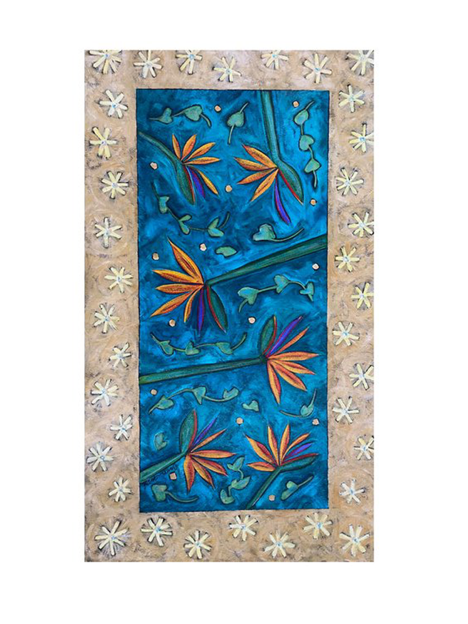 SOLD - Birds of Paradise. 27” x 48” — Kathy Cooper Floorcloths