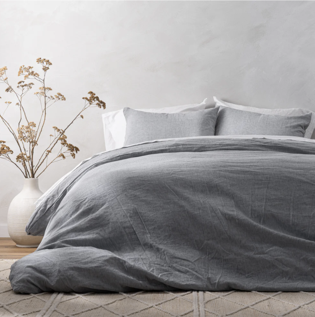 Magnolia | Charcoal Stripe Linen Cotton Duvet Cover (Alternate)