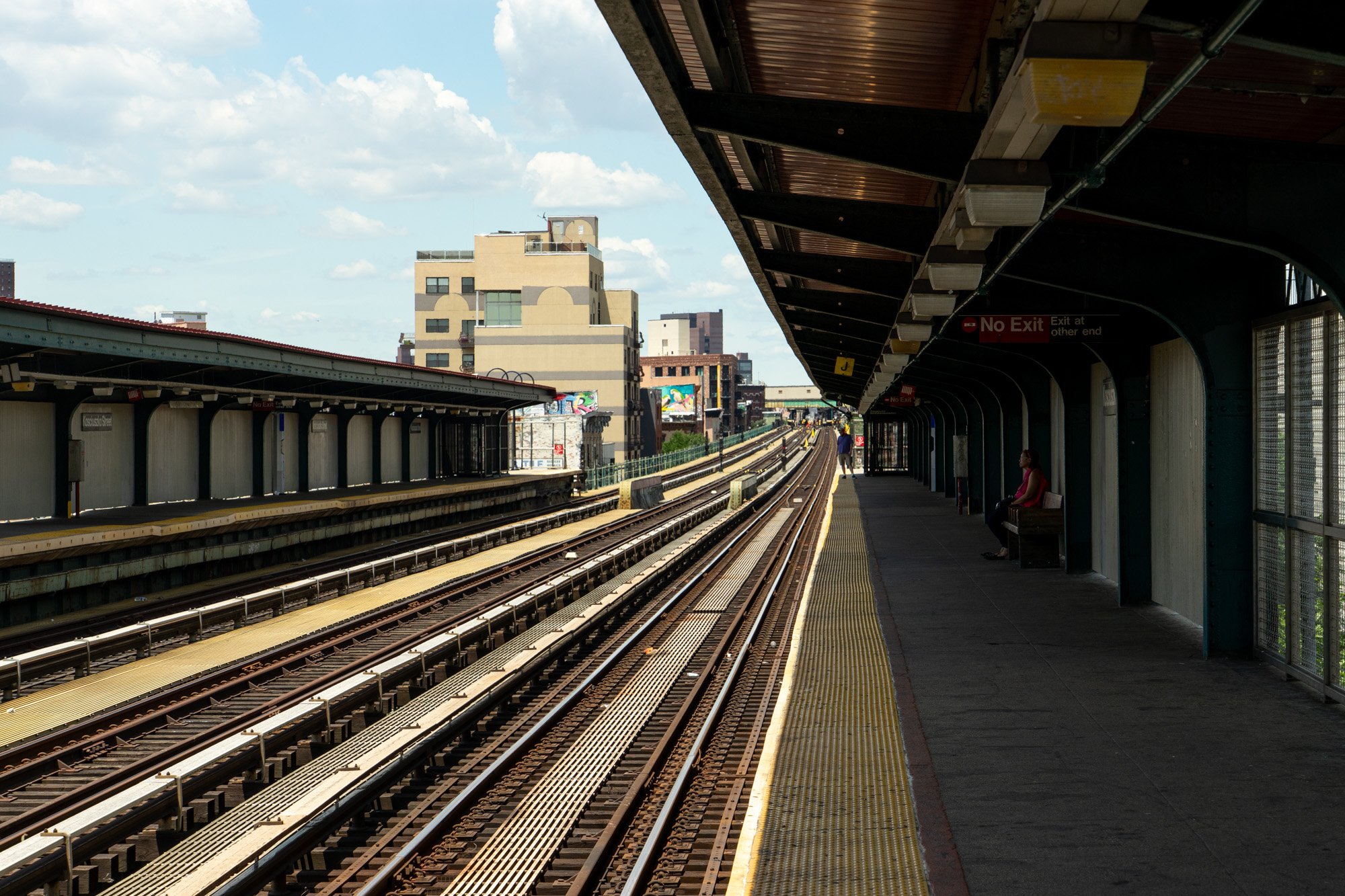 J line elevated subway platform looking north toward Williamsburg, Brooklyn — Sony a7II