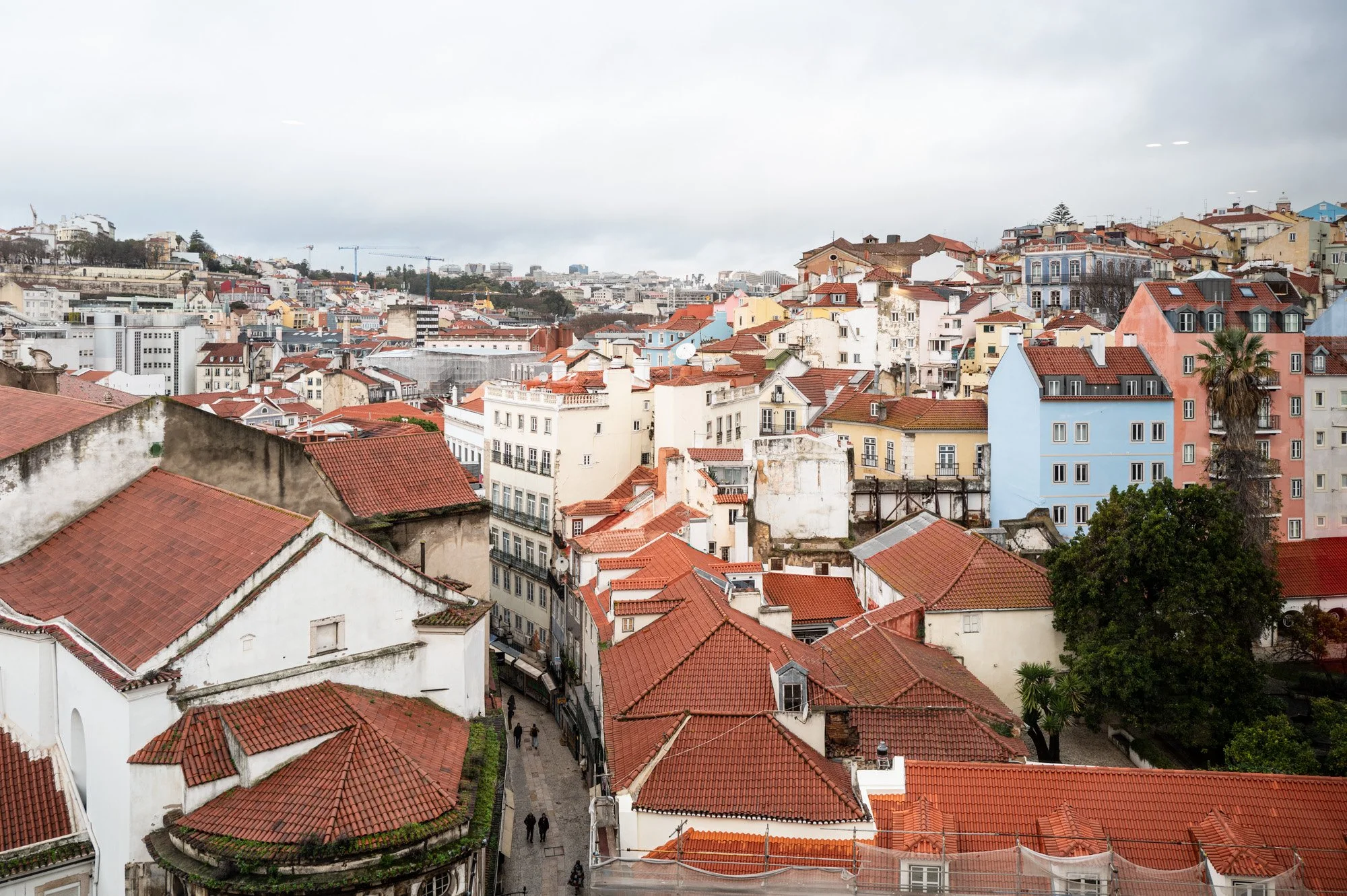 Panoramic view of Lisbon's terracotta rooftops and colourful facades from a miradouro viewpoint — bCLPhoto