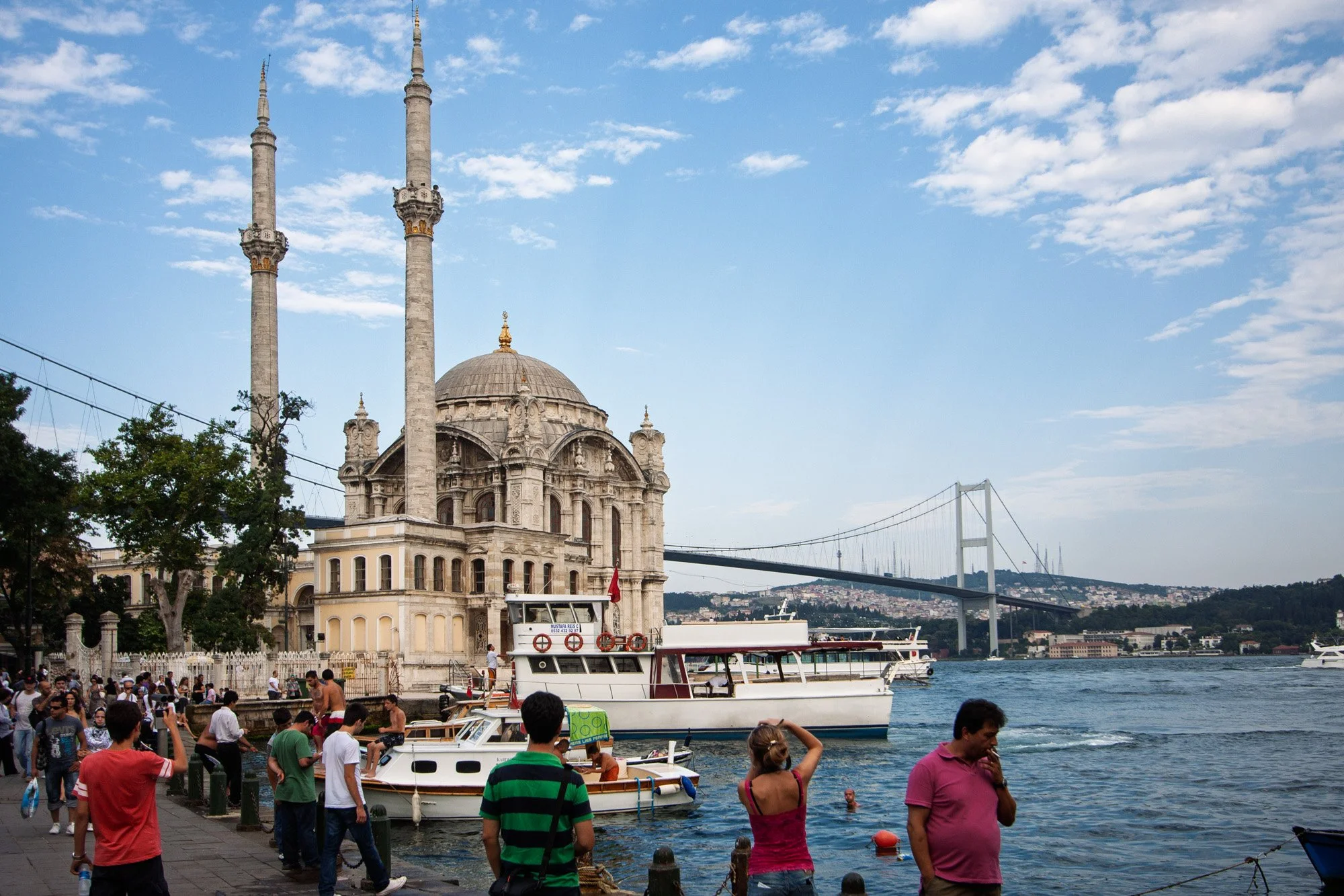 Ortaköy Mosque with the Bosphorus Bridge and waterfront crowd in the background, Istanbul — bCLPhoto