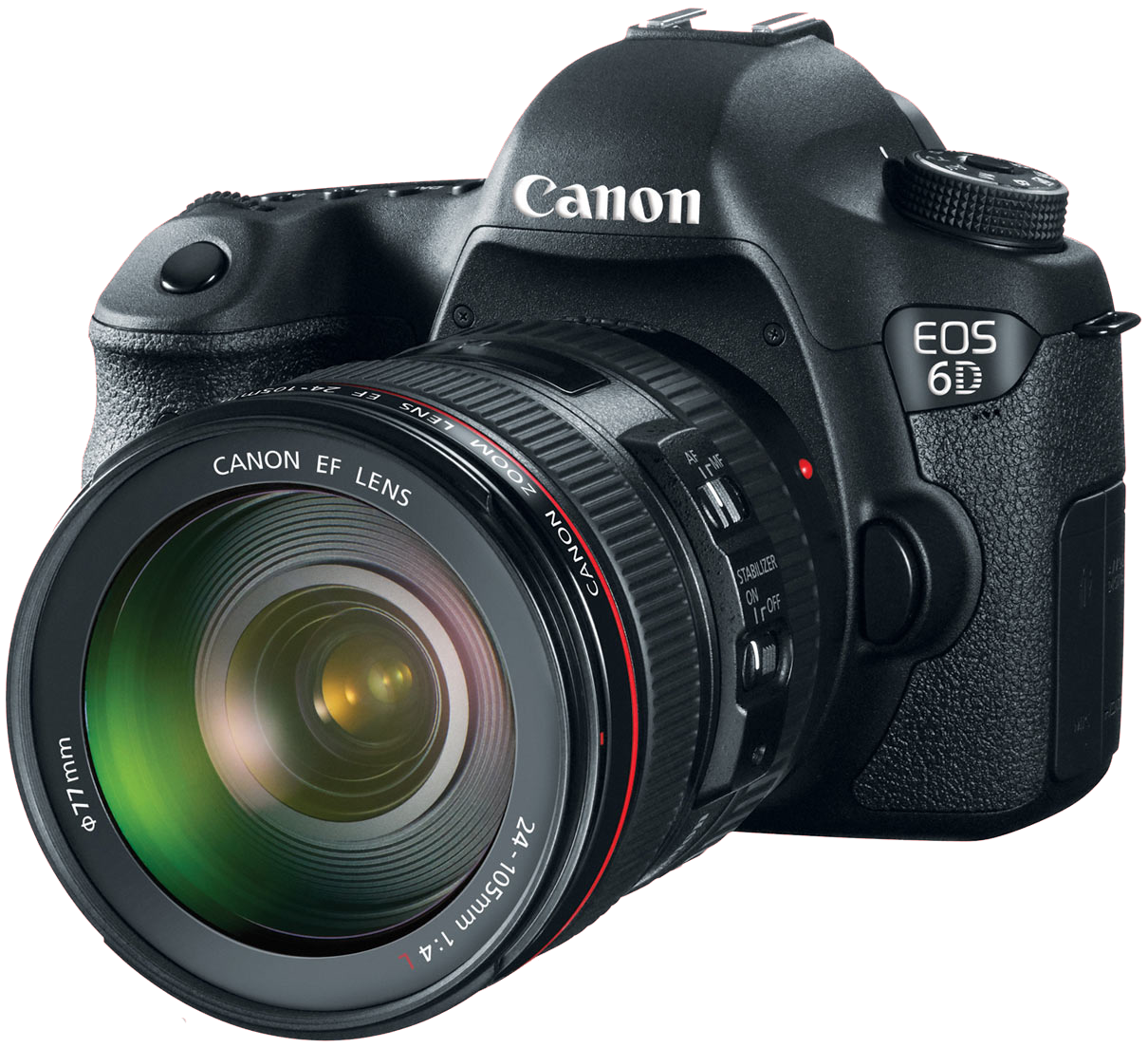 A Canon EOS 6D camera with a Canon EF zoom 24-105mm lens attached.