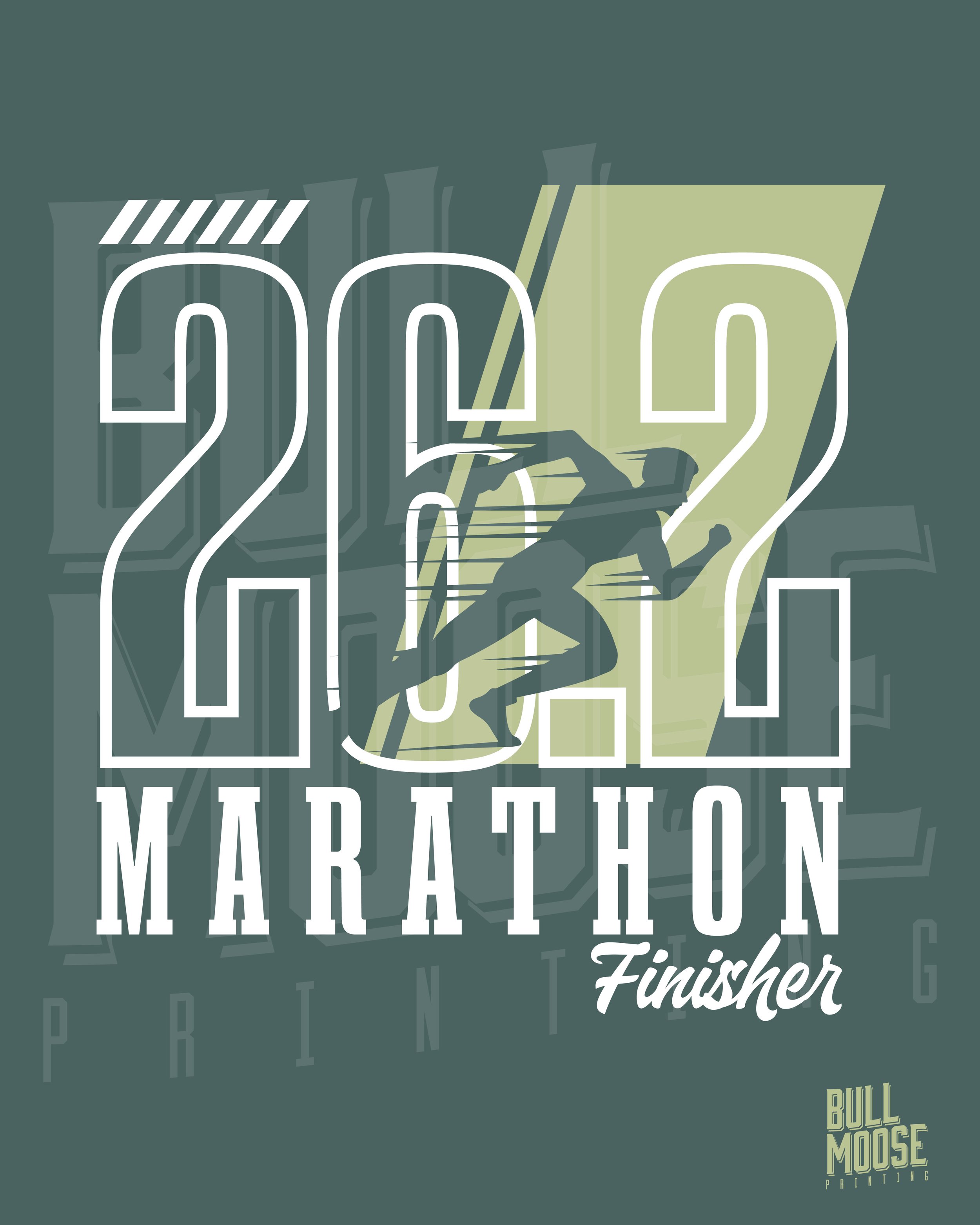 2022 marathon finisher medal with a running figure silhouette and large numbers 2022, the words 'Marathon Finisher,' and a safari runner design in the background.