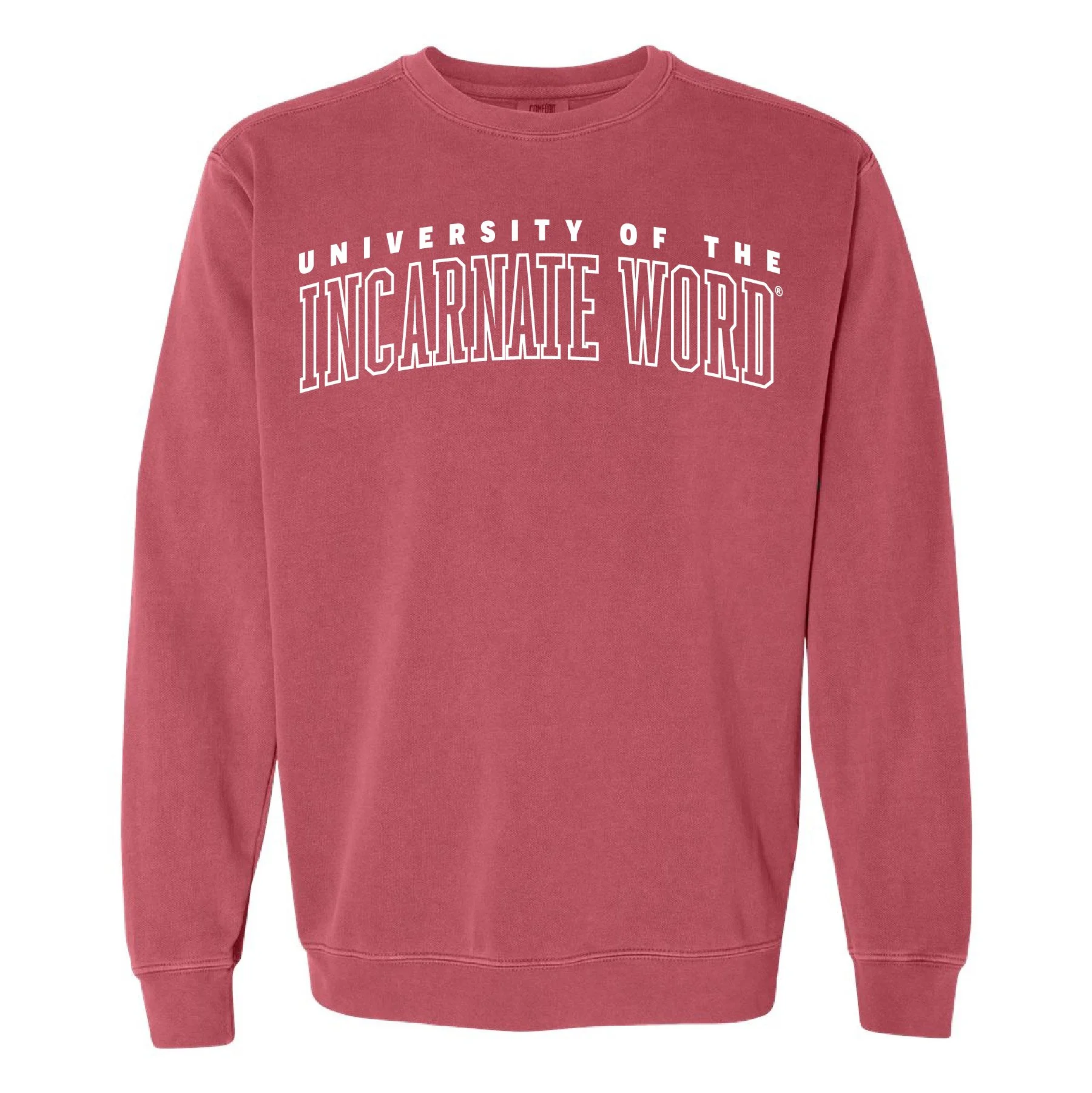 Red sweatshirt with white text that reads "University of the Incarnate Word."