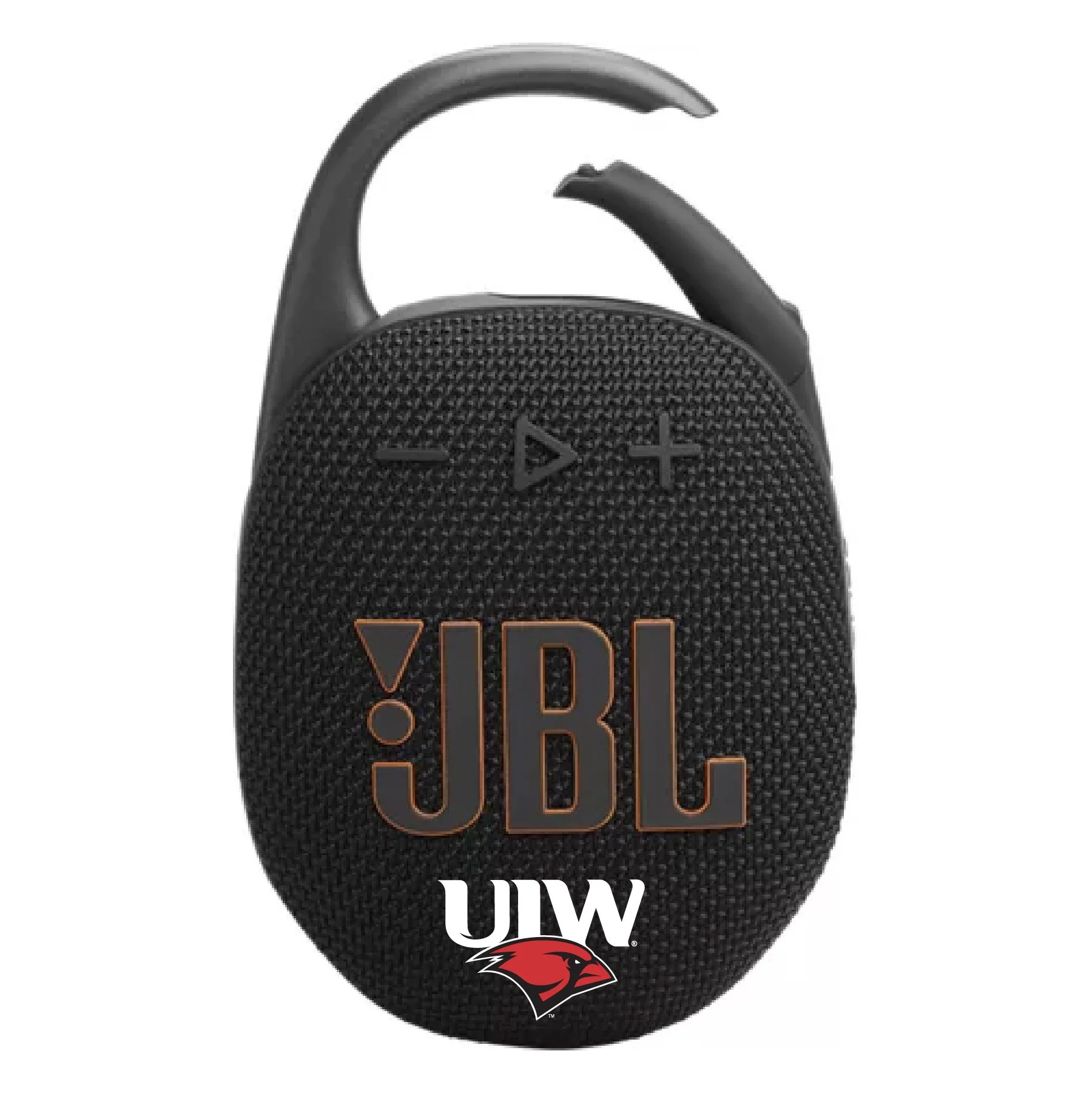 Wireless JBL speaker with University of Wisconsin Milwaukee logo and black textured surface.
