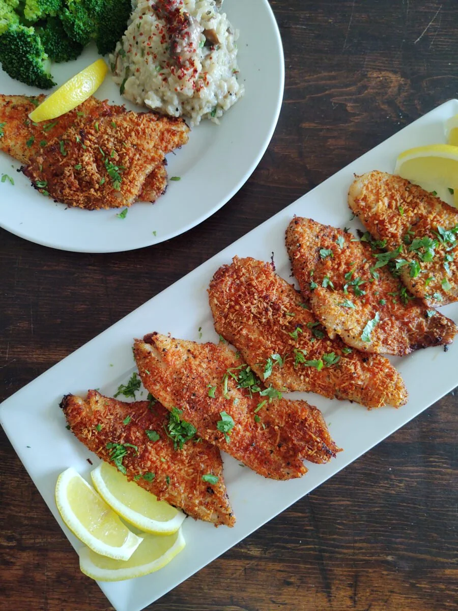 Garlic and Parmesan Crusted Flounder with Lemon Zest — A Generous Portion