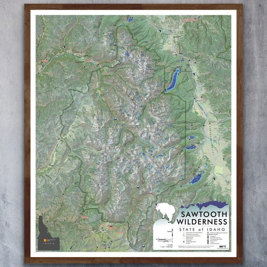 Map Of Idaho Mountain Ranges Framed 