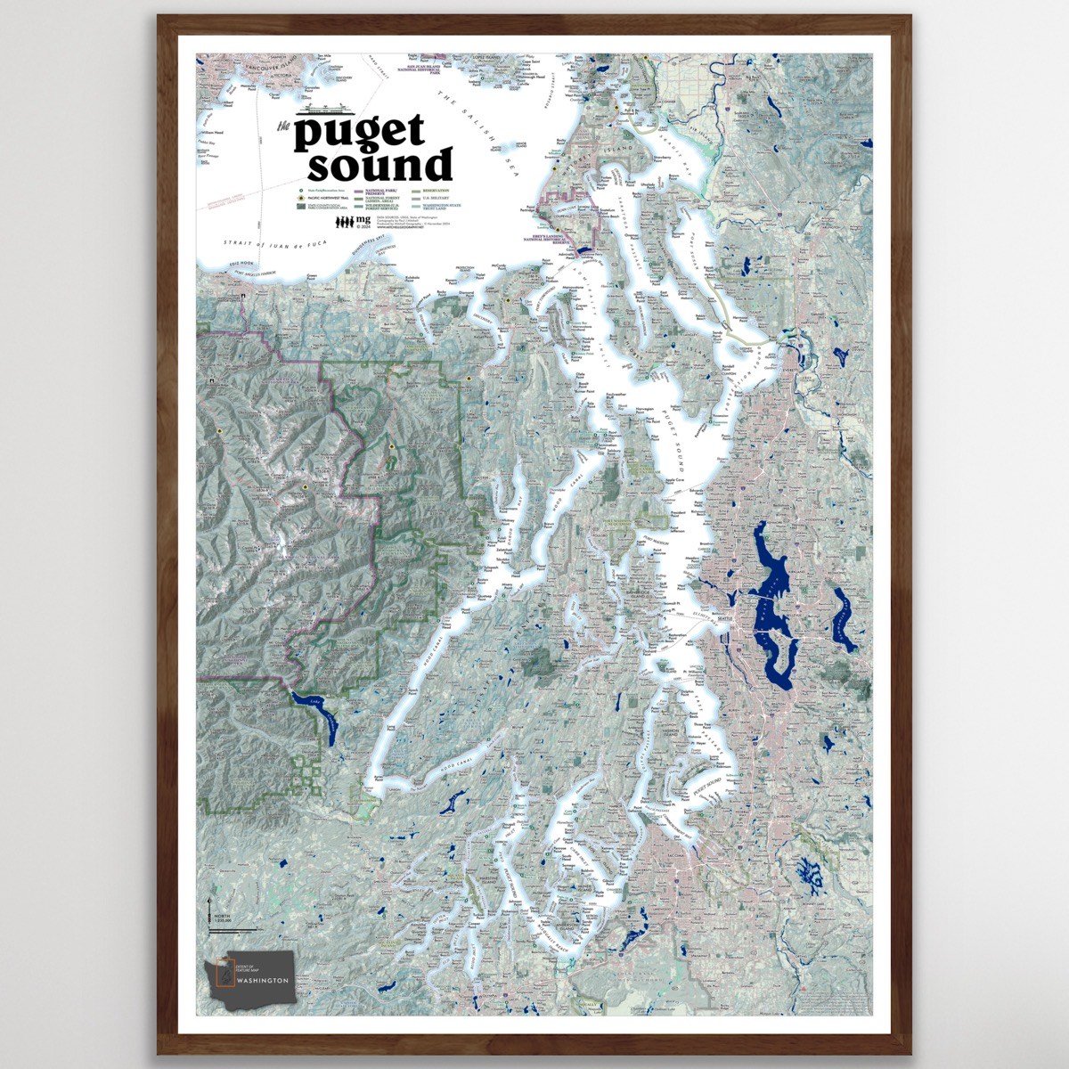 Puget Sound Washington State Map Art Map Seattle Everett Tacoma Olympia Kitsap Peninsula Olympic Peninsula