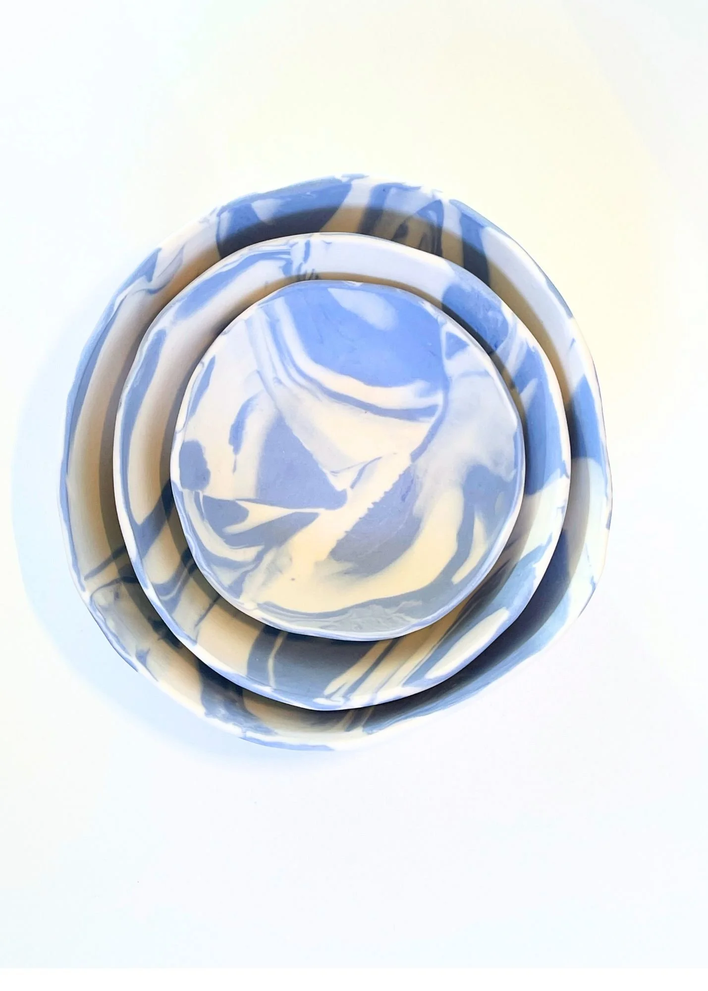 Blue and White Marbled Nesting Bowls