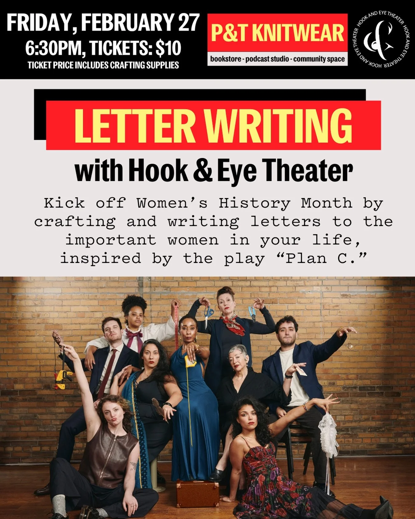 Join us on Friday, February 27 (6:30&ndash;8PM)! We&rsquo;re partnering with @ptknitwear to celebrate Women&rsquo;s History Month with an evening of letter writing inspired by PLAN C.

Write a secret letter to an important woman in your life. We&rsqu