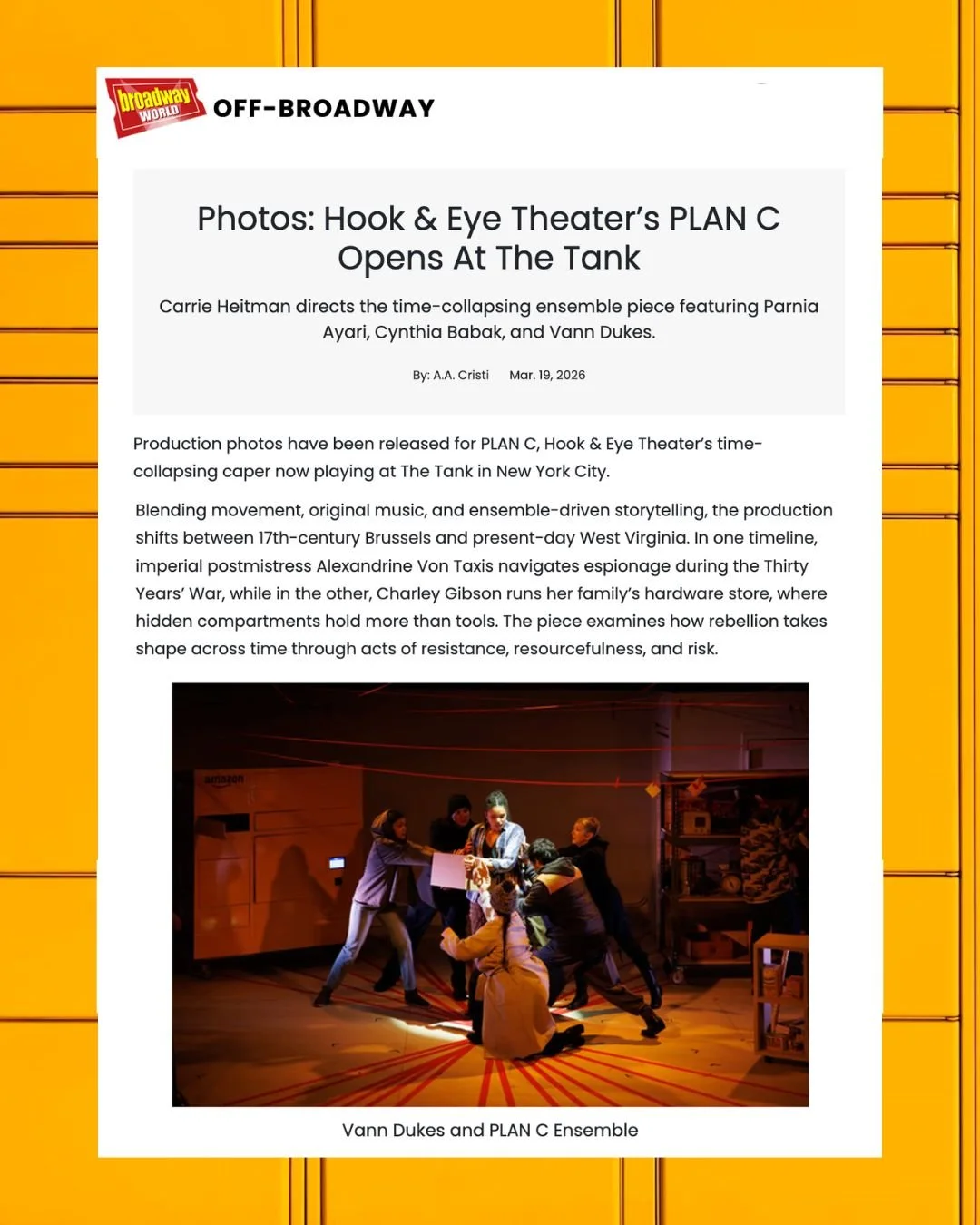 "The time collapsing ensemble piece" runs until April 12. See it now. Tickets in bio 💌

@photo_by_baranova 
@officialbroadwayworld
@@thetanknyc