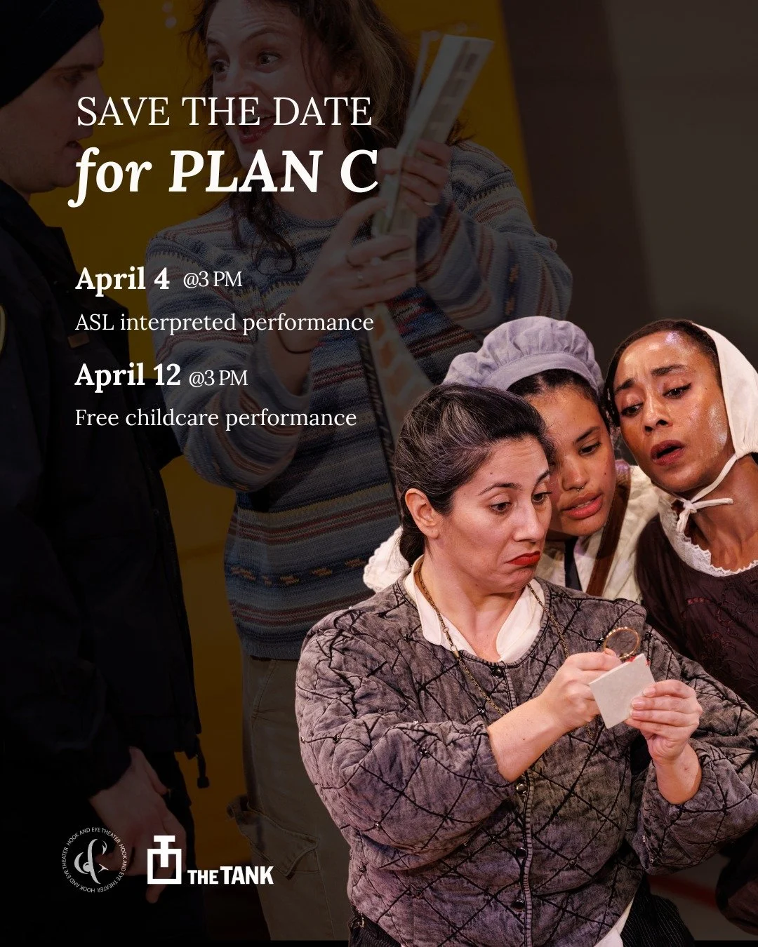PLAN C is for everyone.

Join us April 4 at 3PM for our ASL-interpreted performance and on April 12 for free childcare during the performance.

Spread the word. See you @thetanknyc

Tickets at the link in bio.