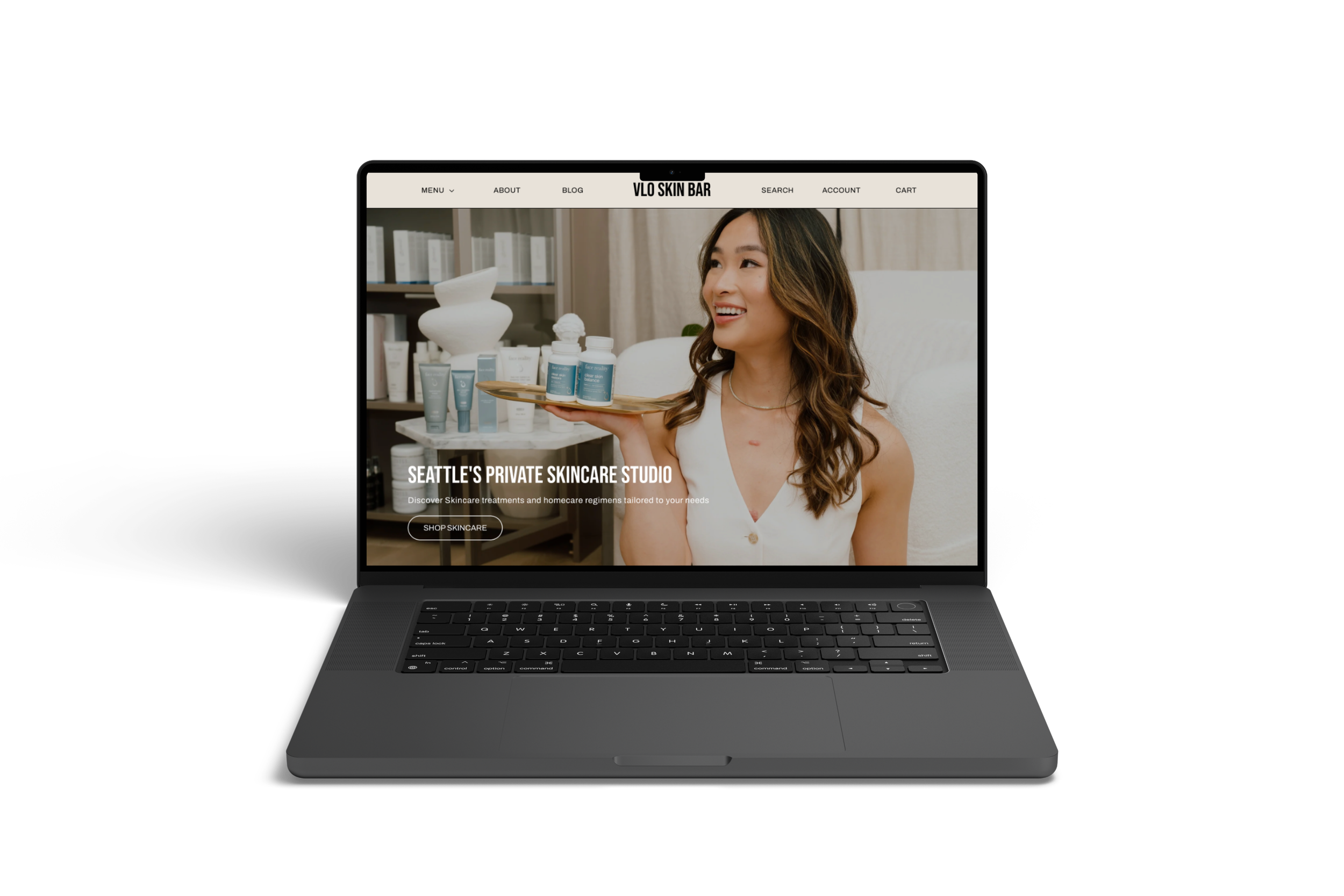 Laptop mockup of VLO Skin Bar's website