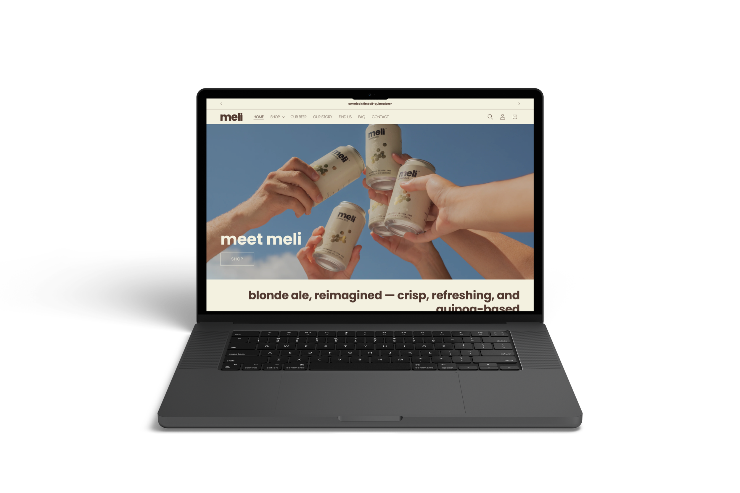 Laptop mockup of drink meli's website