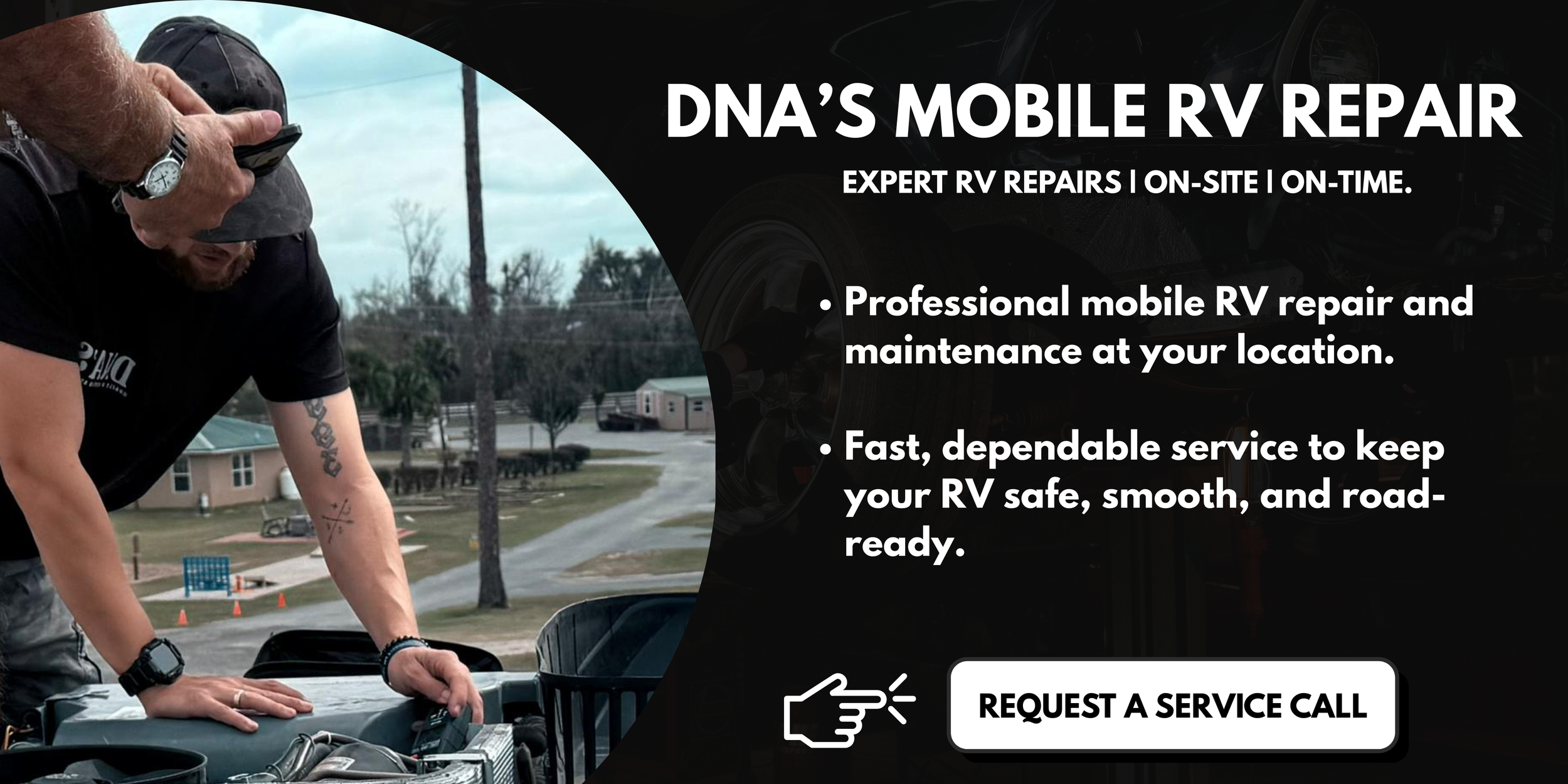 Professional technician performing on-site mobile RV repair and maintenance