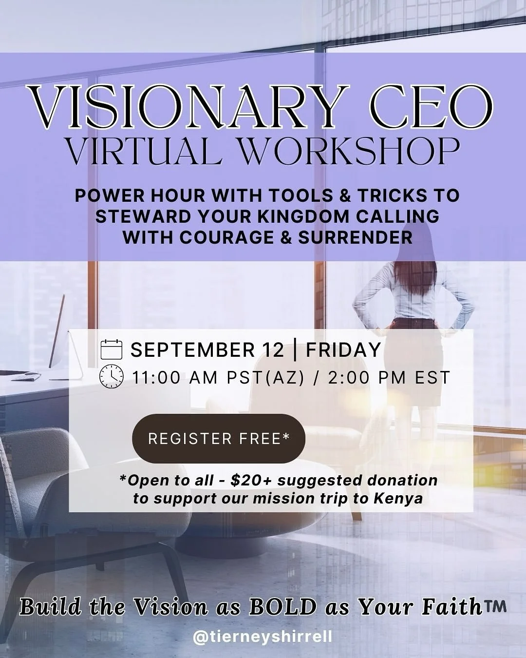 What if CEO didn&rsquo;t mean climbing ladders or chasing titles &hellip; but answering Heaven&rsquo;s call? 👑

You are Called. Empowered. Obedient.

Step into your Kingdom assignment - join the Visionary CEO Workshop (donation-only!) and help impac