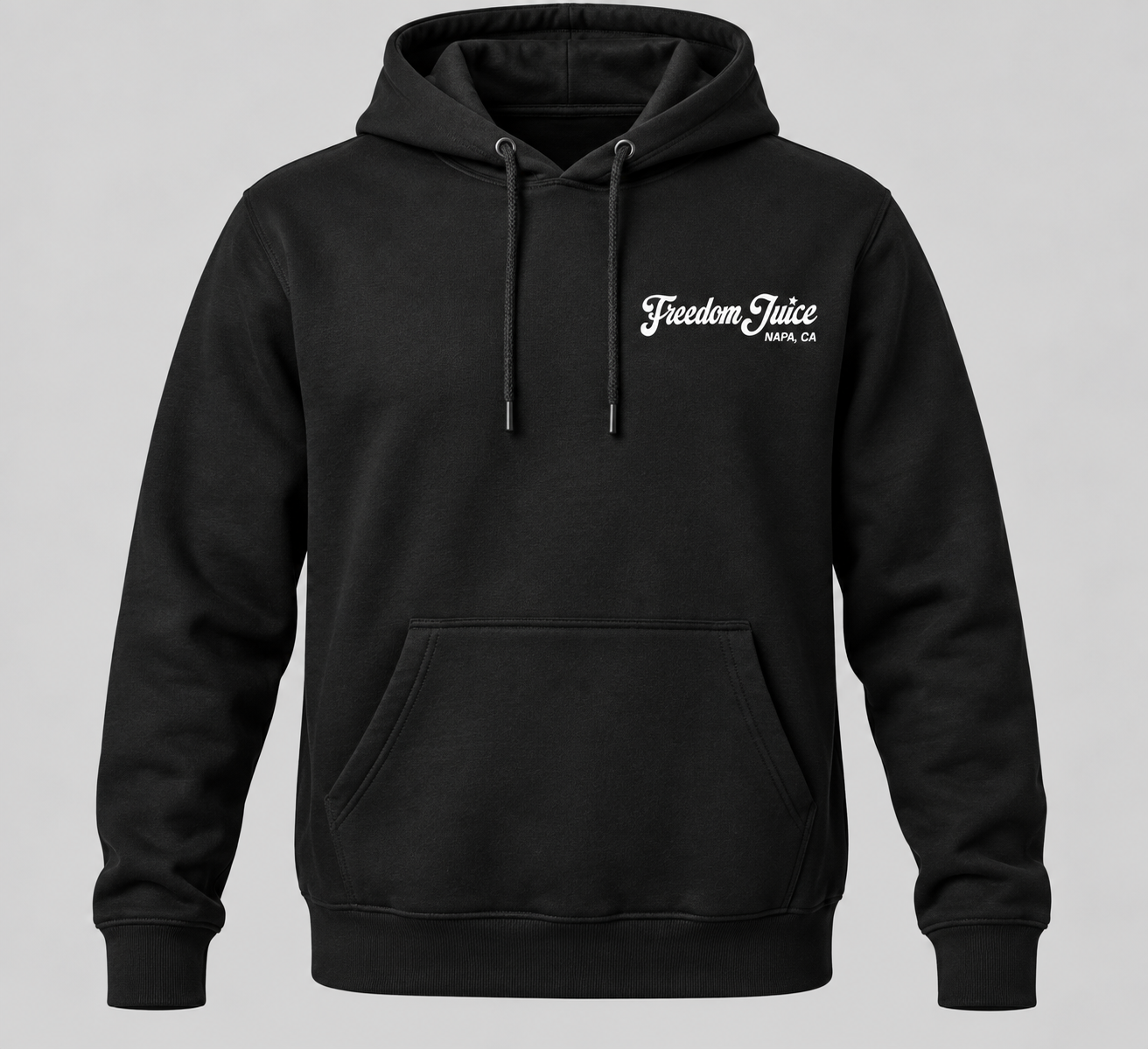 Black hoodie with Freedom Juice chest logo.png