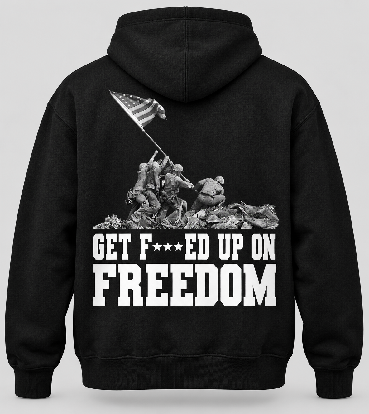 Black Hoodie with Iwo Jima Print.png