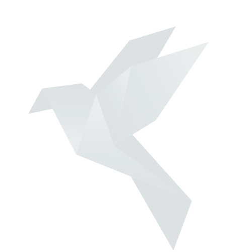 A stylized origami eagle folded from gray paper.