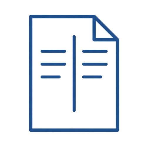 Stylized icon of a document with lines representing text.