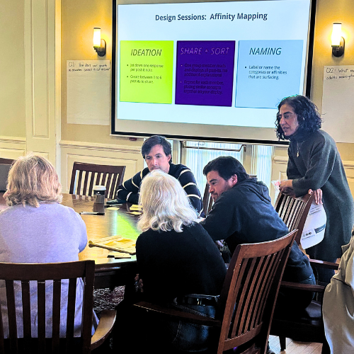 Indu Singh, founder and principal consultant of Door 21 Consulting, facilitating a group discussion with school faculty.