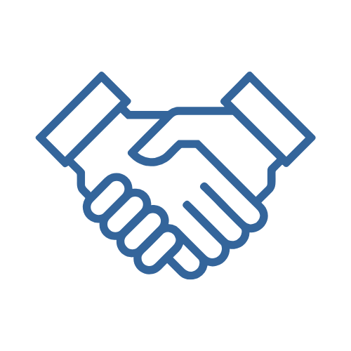 Icon of two hands shaking, representing a handshake or agreement.