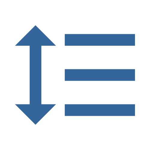 Vertical arrow pointing up and down next to three horizontal bars.