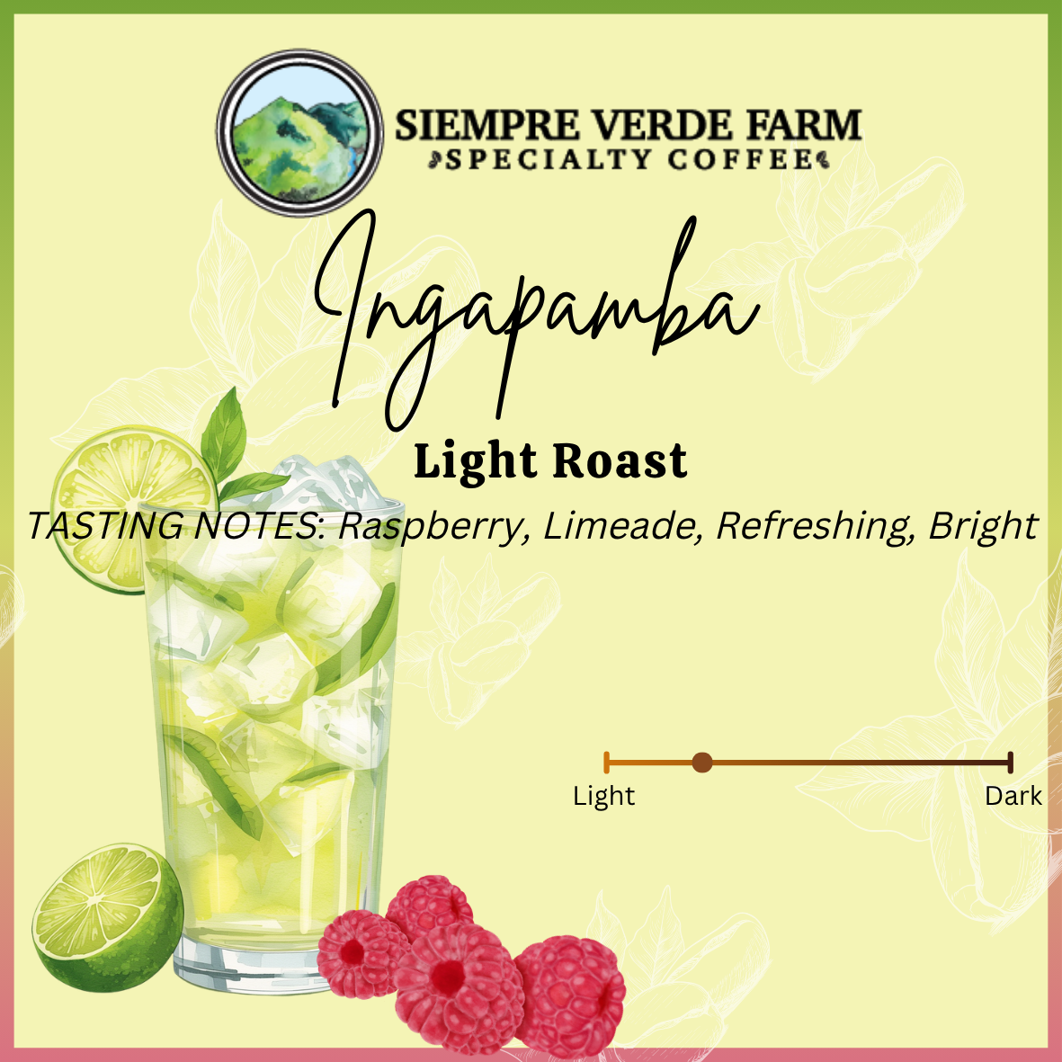 SVF Coffee Roasters Ecuadorian washed coffee label, light roast with raspberry and limeade tasting notes. Single-origin and small-batch roasted.