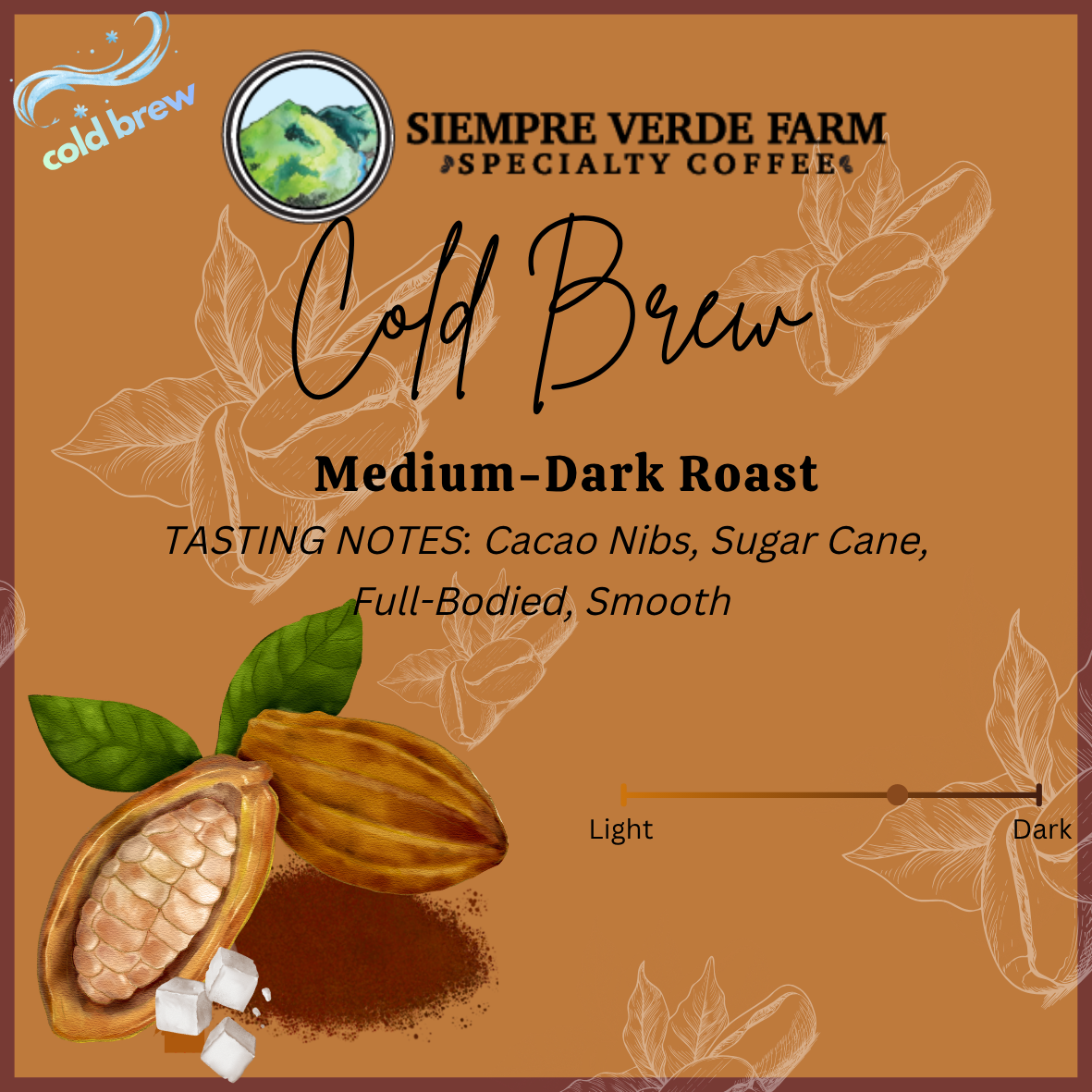 SVF Coffee Roasters Ecuadorian washed coffee label, medium roast with red apple and caramel tasting notes. Single-origin and small-batch roasted.