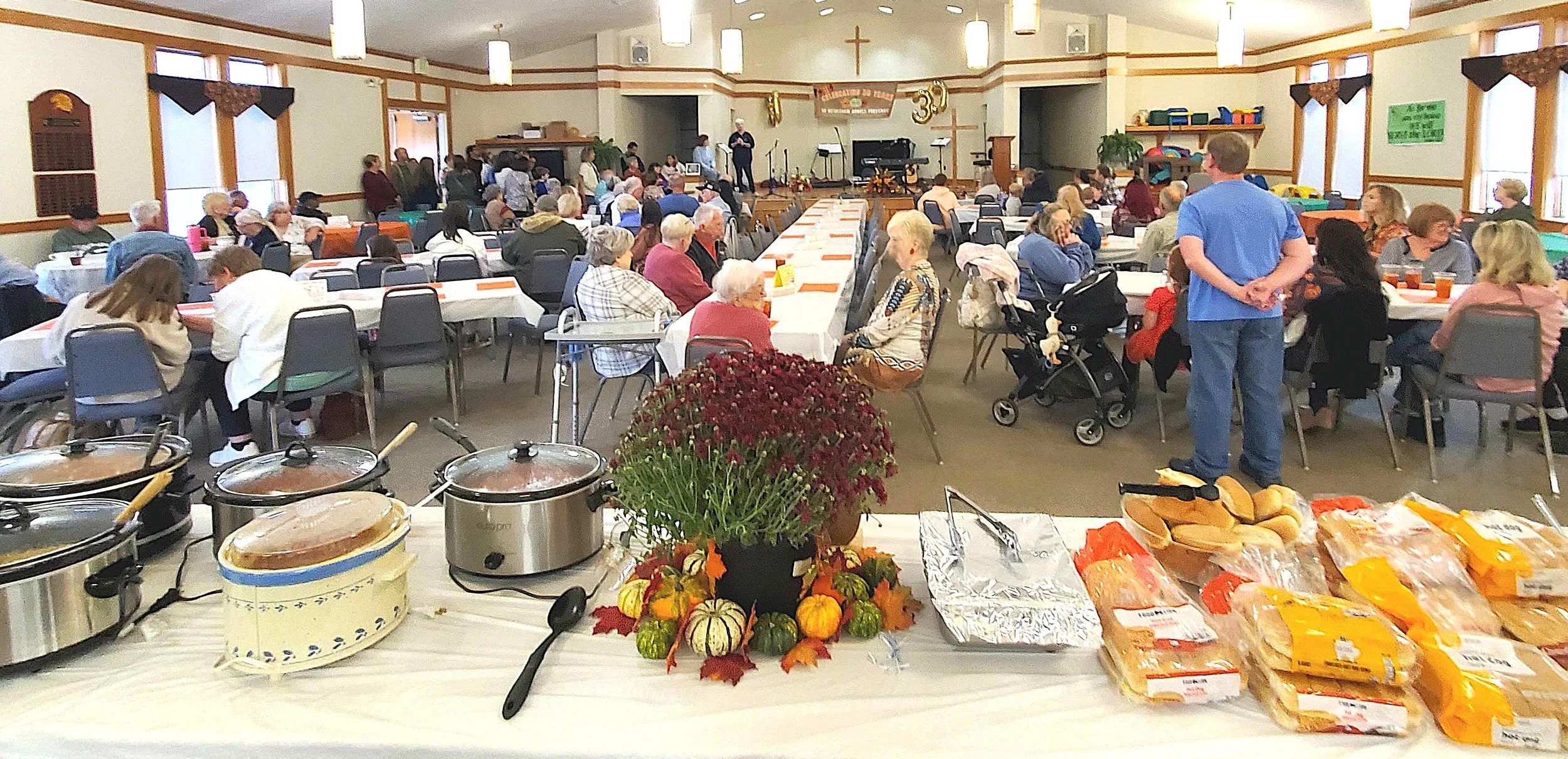 Chicken stew, hot dogs, all the fixings, and so many desserts!