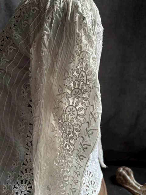 Antique White Cotton Cutwork & Embroidered Blouse