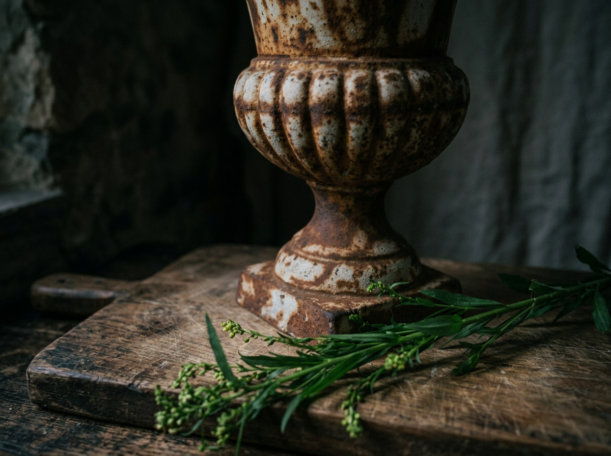 Cast Iron Garden Urn - Rust and Cream