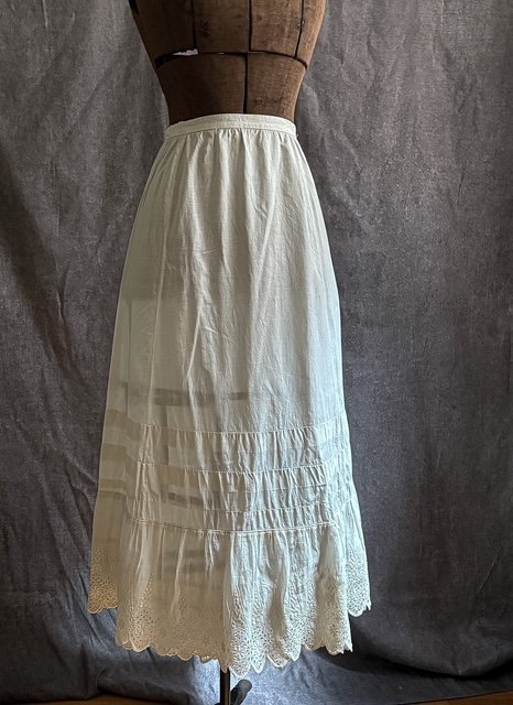 Antique White Cotton Petticoat Skirt with Embroidered Lace Hem c. 1920's