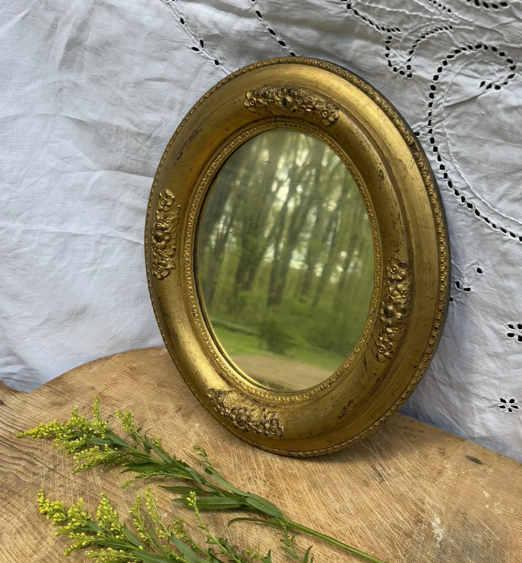 Antique Gilt Oval Framed Mirror