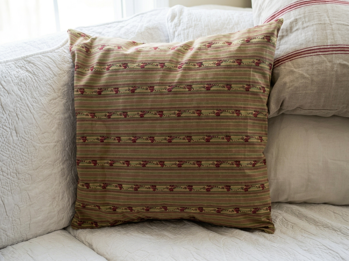 Embroidered Floral Striped Pillow