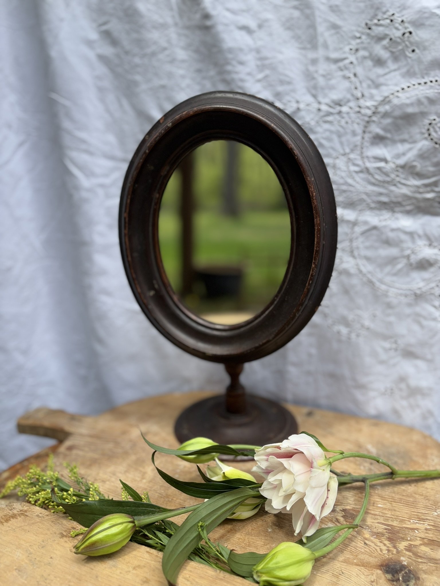 Antique Walnut Oval Table Mirror
