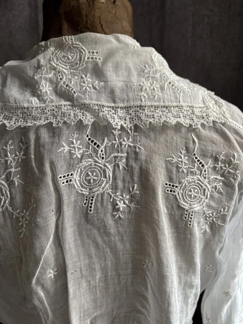 Antique Edwardian Whitework Blouse with Lace Collar