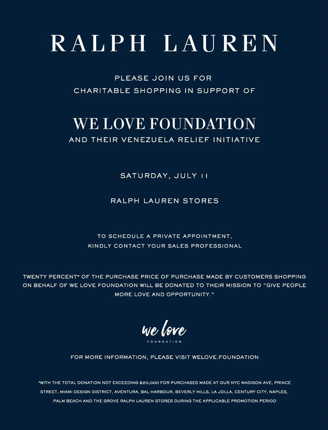 Ralph Lauren & We Love Foundation Venezuelan Relief Initiative