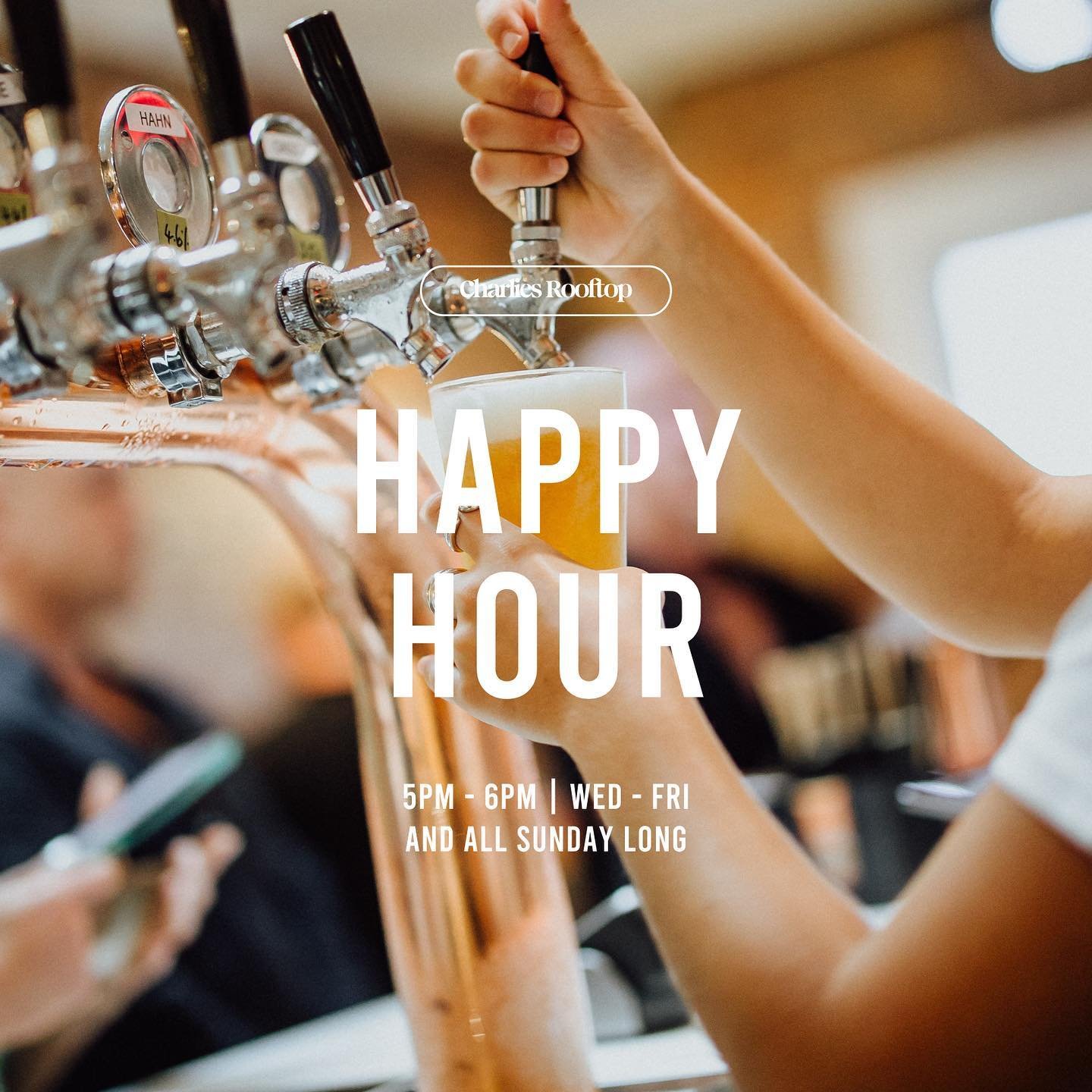 Charlie&rsquo;s has a happy hour that tastes like summer!
Wednesday to Friday, 5pm - 6pm and all day long on Sundays.