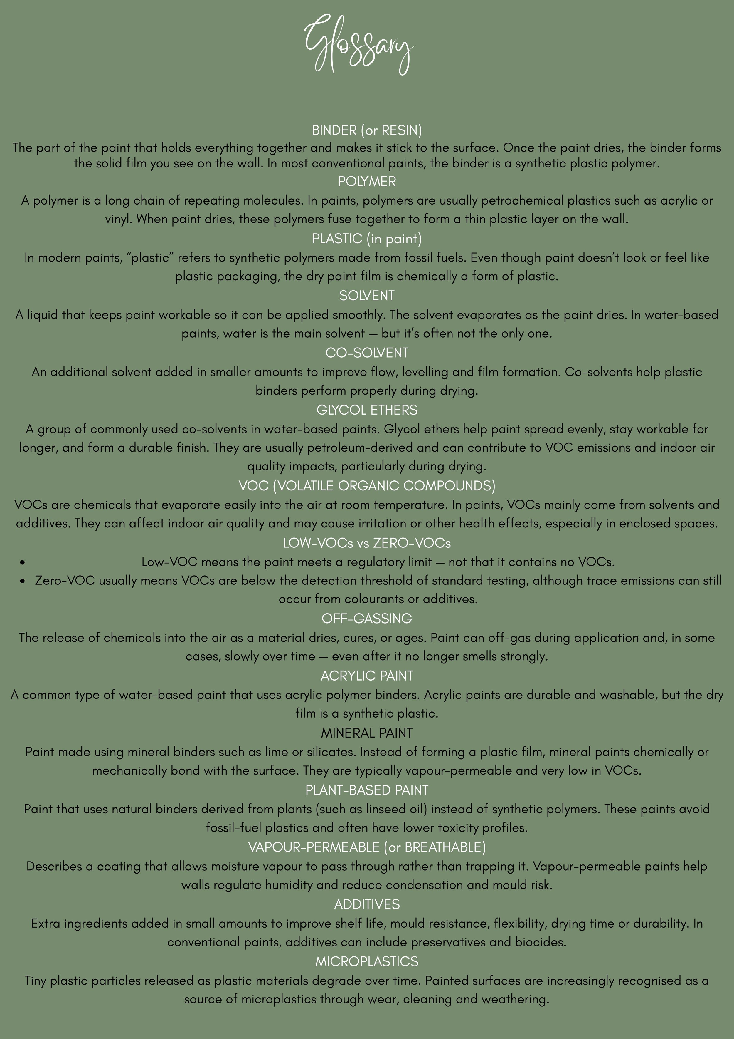 Paint, Materials & Health Terms Glossary