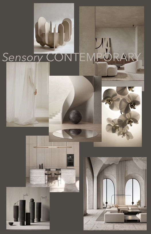 contemporary interior with polished surfaces, minimal forms, and controlled ambient light