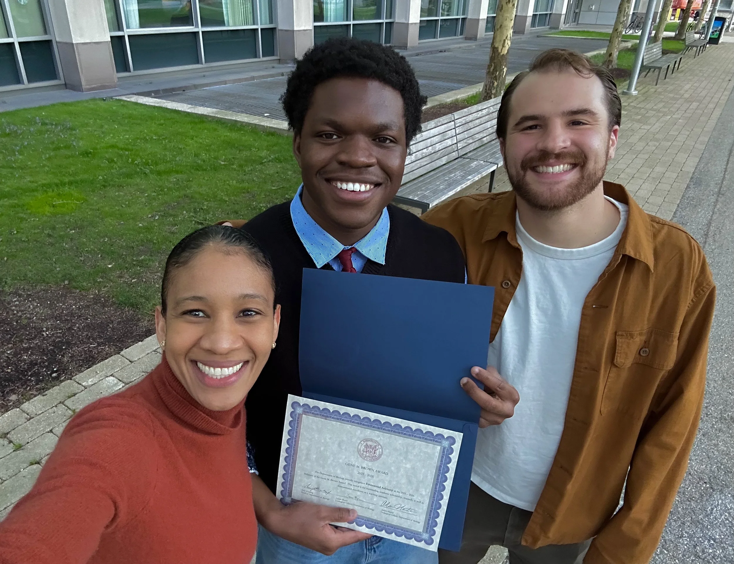 May 12, 2026 - Congratulations to Emmanuel on receiving the Gene M. Brown Award from the department of Biology for outstanding academic scholarship, research, and excellence as a teaching assistant.