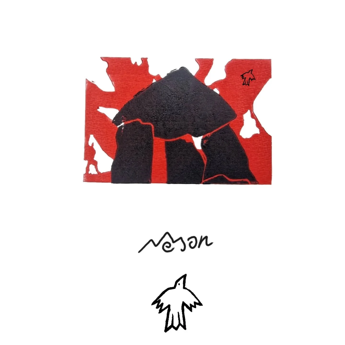 Still Playing with the Plates
I’ve made a new print - 'Dolmen. Hollow.'
It’s a combination of two lino plates—Dolmen and The Hollow.
Red and black again. The red feels sharp, modern—almost Japanese in its clarity. But the b