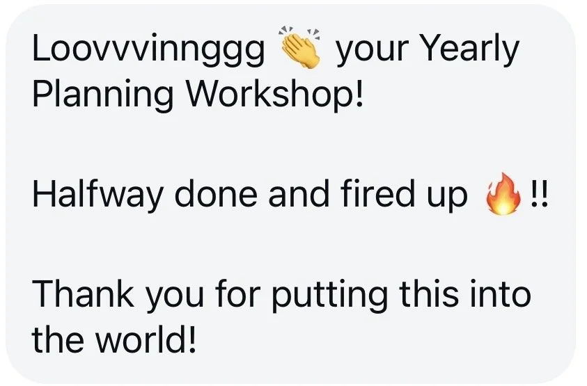 Screenshot of a message about Natty Writes celebrating progress in a yearly blog planning workshop, with emojis of clapping hands and a fire icon.