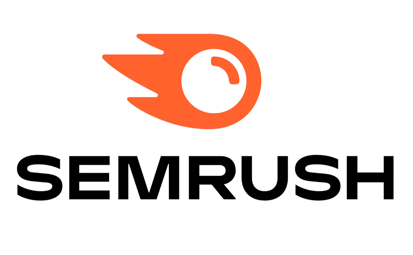 The Semrush logo featuring an orange stylized eye with a black circular pupil and the word 'SEMRUSH' in black lowercase letters beneath it.