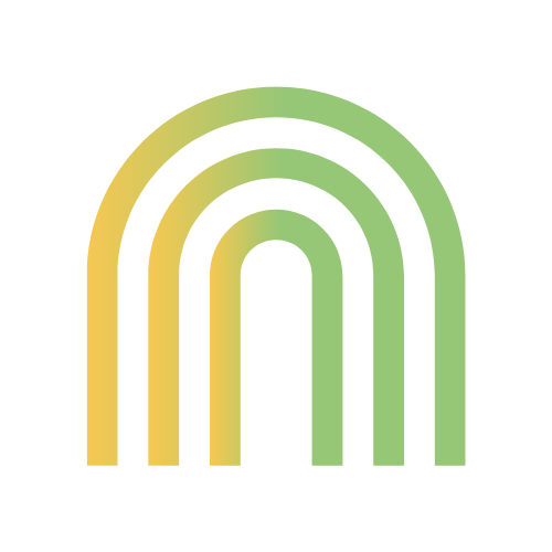 Colorful fan-shaped graphic with gradient shades of yellow, green, and blue.